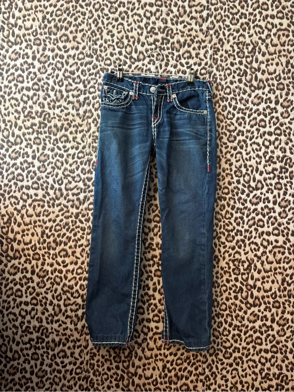 true religion Dark Blue Straight Leg Jeans with Contrast Pocket Stitching - Picture 4 of 5